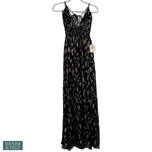 NEW Altar’d State Vanessa Maxi Dress Black Gold Metallic Boho Maxi Formal Glam - Picture 7 of 12